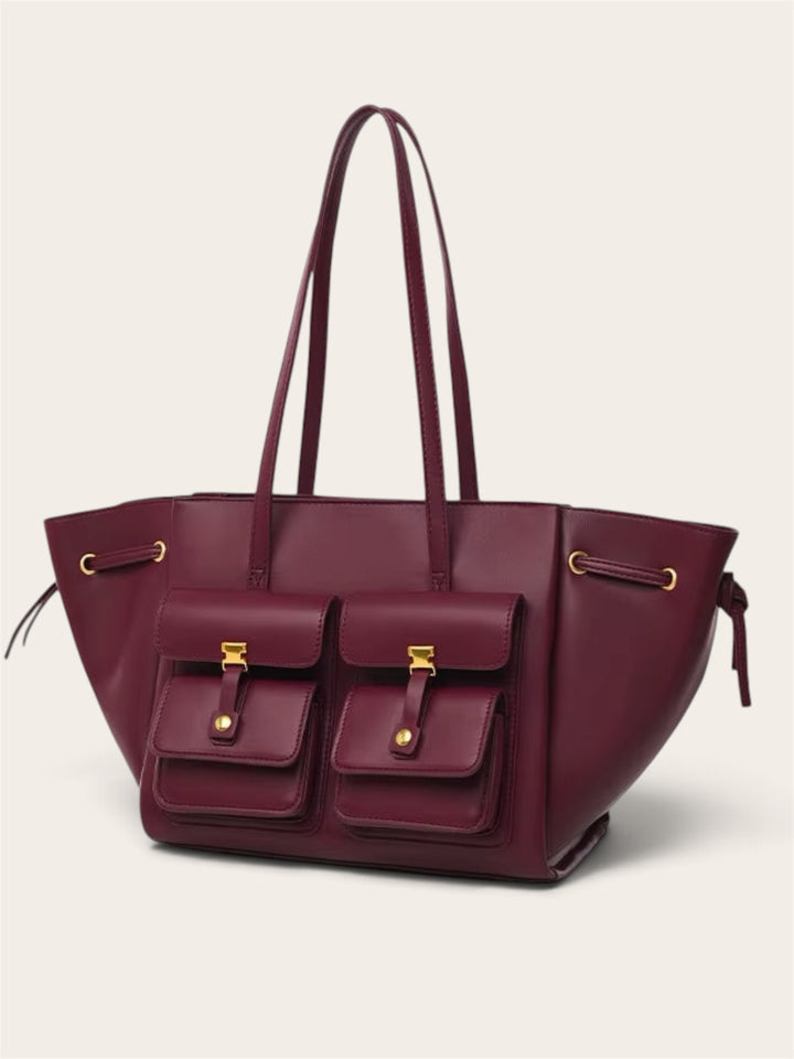 Synthetic leather structured pockets shoulder bag