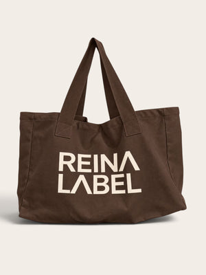 Large printed tote bag brown