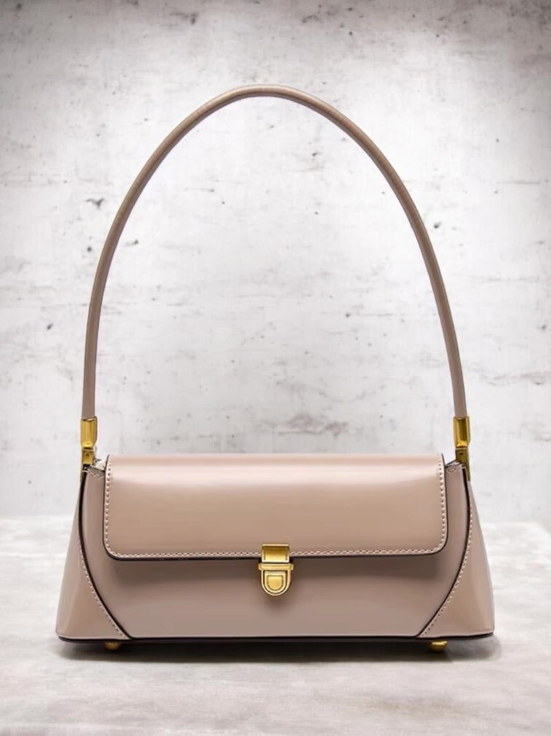 Beige leather structured mini shoulder bag with gold detail