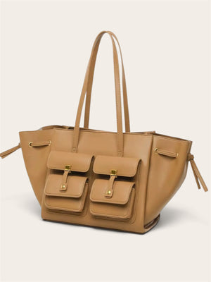 Synthetic leather structured pockets shoulder bag