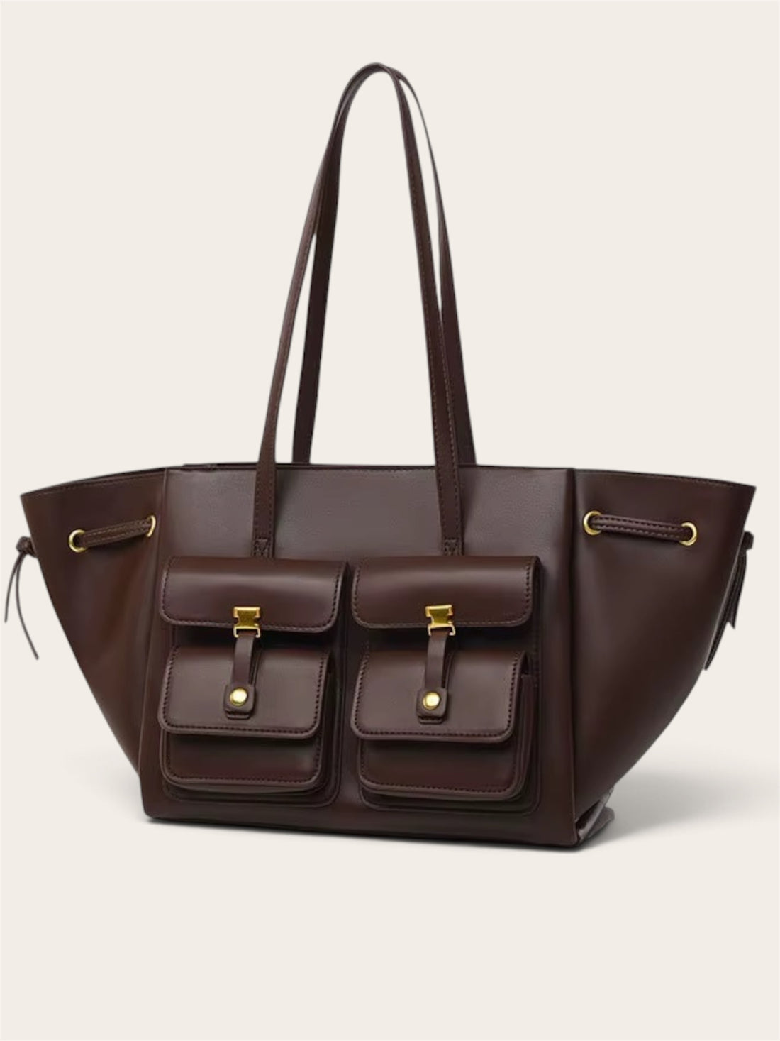 Synthetic leather structured pockets shoulder bag