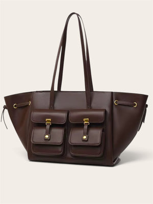 Synthetic leather structured pockets shoulder bag