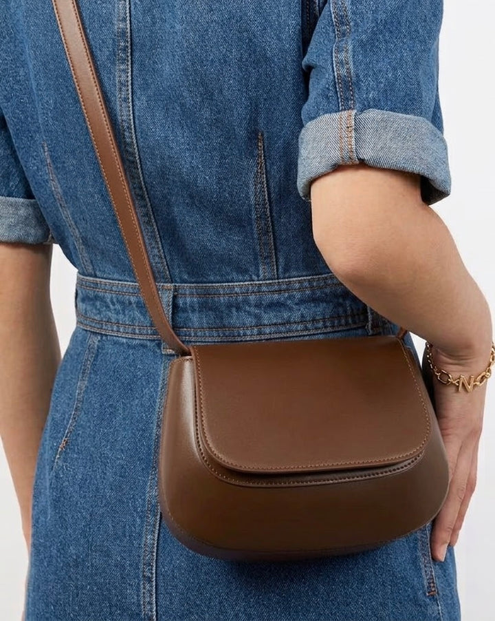 Leather structured mini cross body bag chocolate in brown