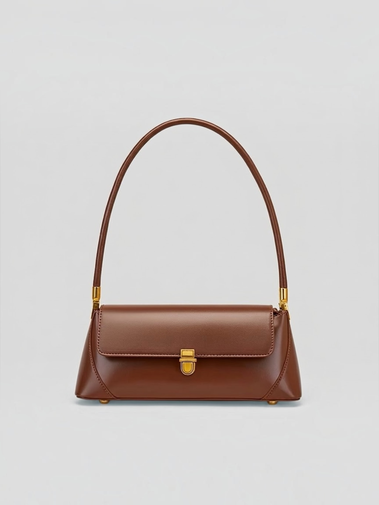Brown leather structured mini shoulder bag with gold detail