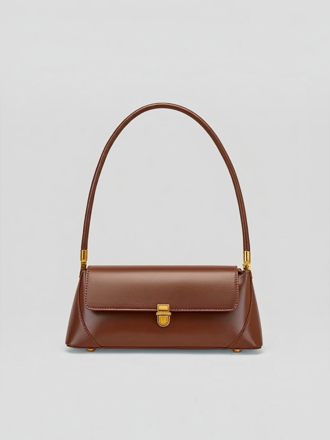 Brown leather structured mini shoulder bag with gold detail