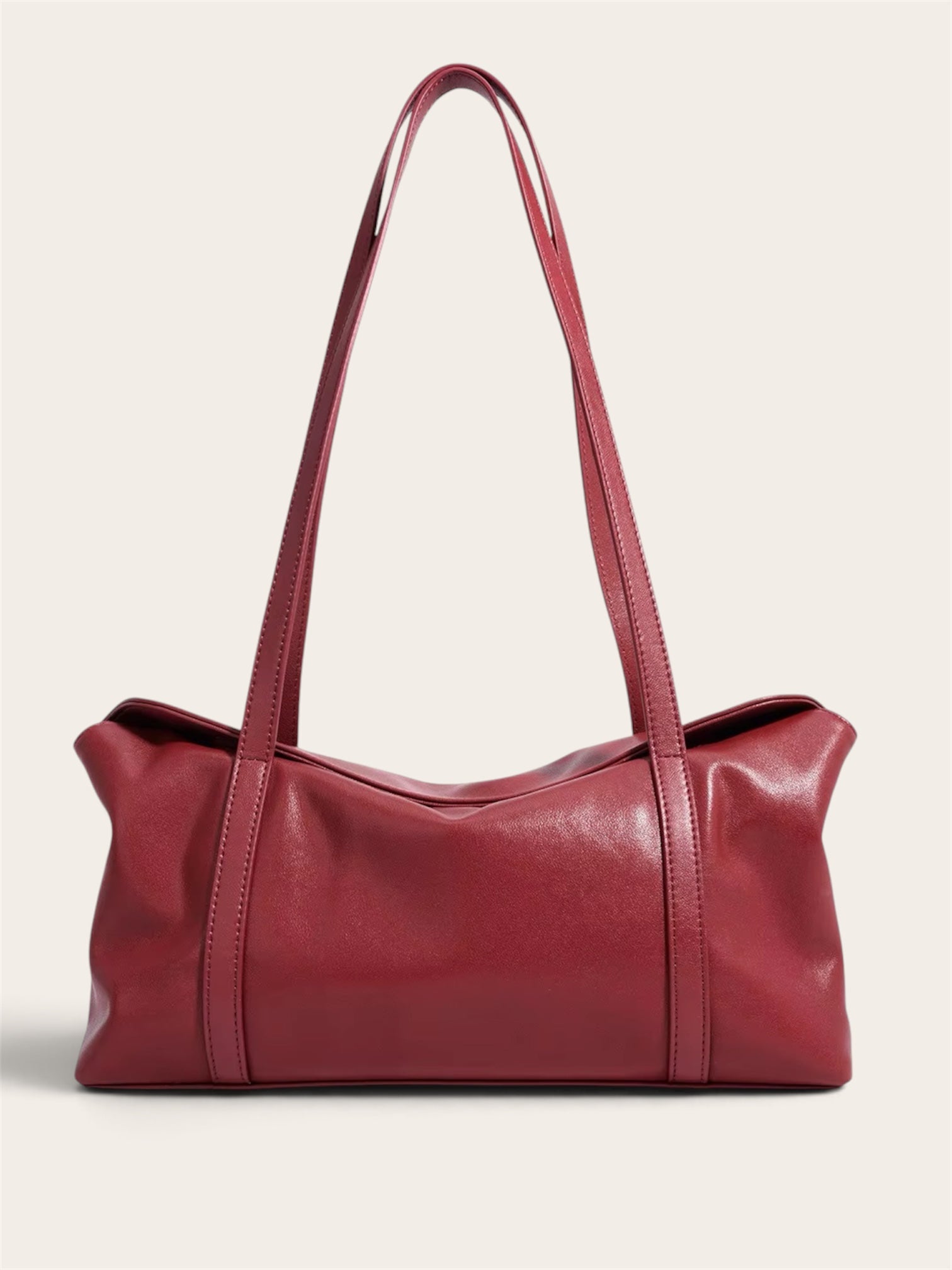Genuine leather minimalist large shoulder bag red