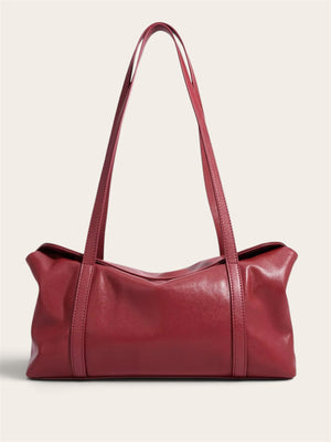 Genuine leather minimalist large shoulder bag red