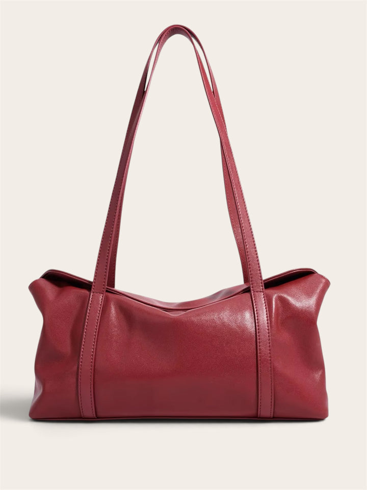 Genuine leather minimalist large shoulder bag red