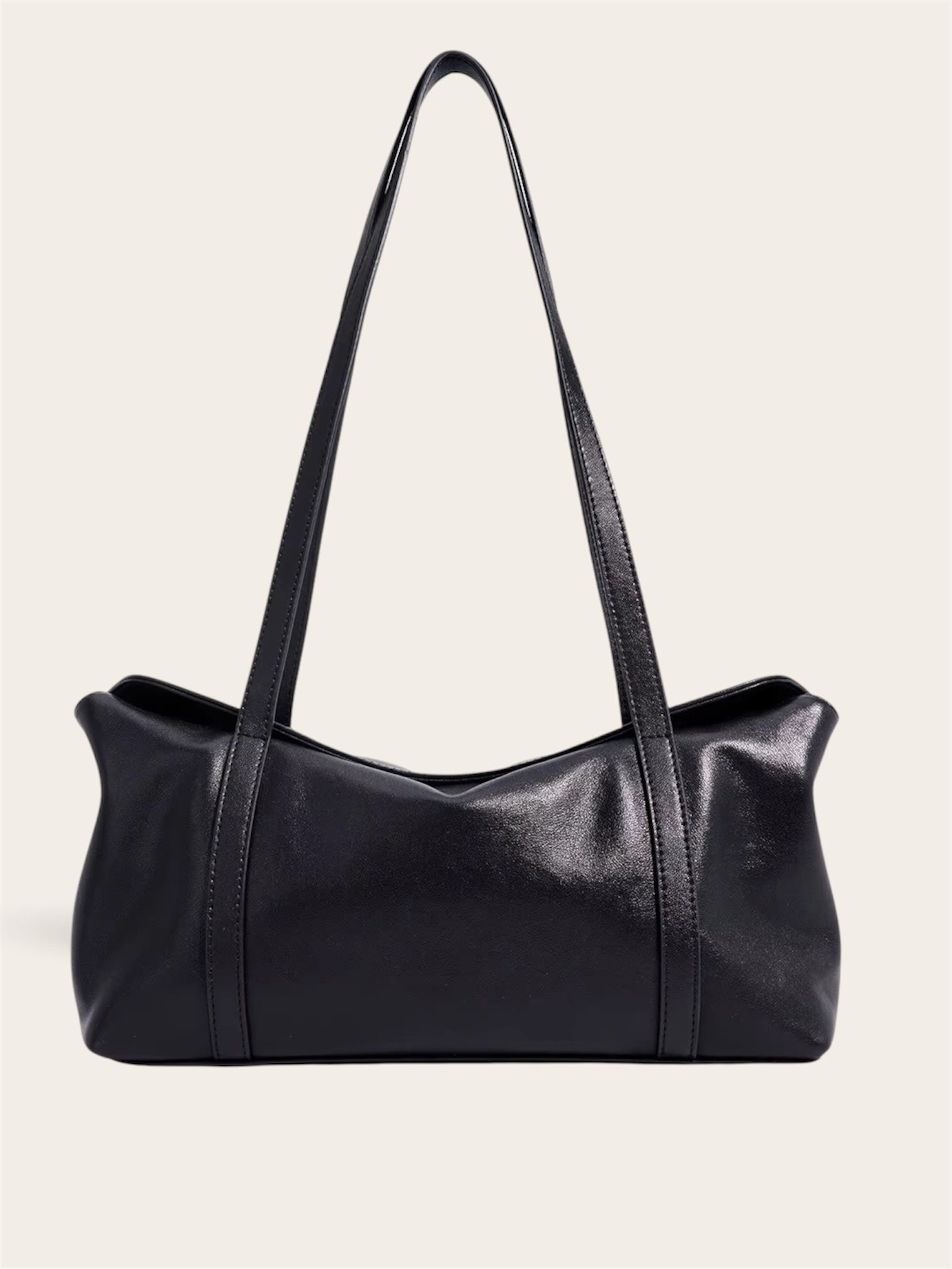 Genuine leather minimalist large shoulder bag black