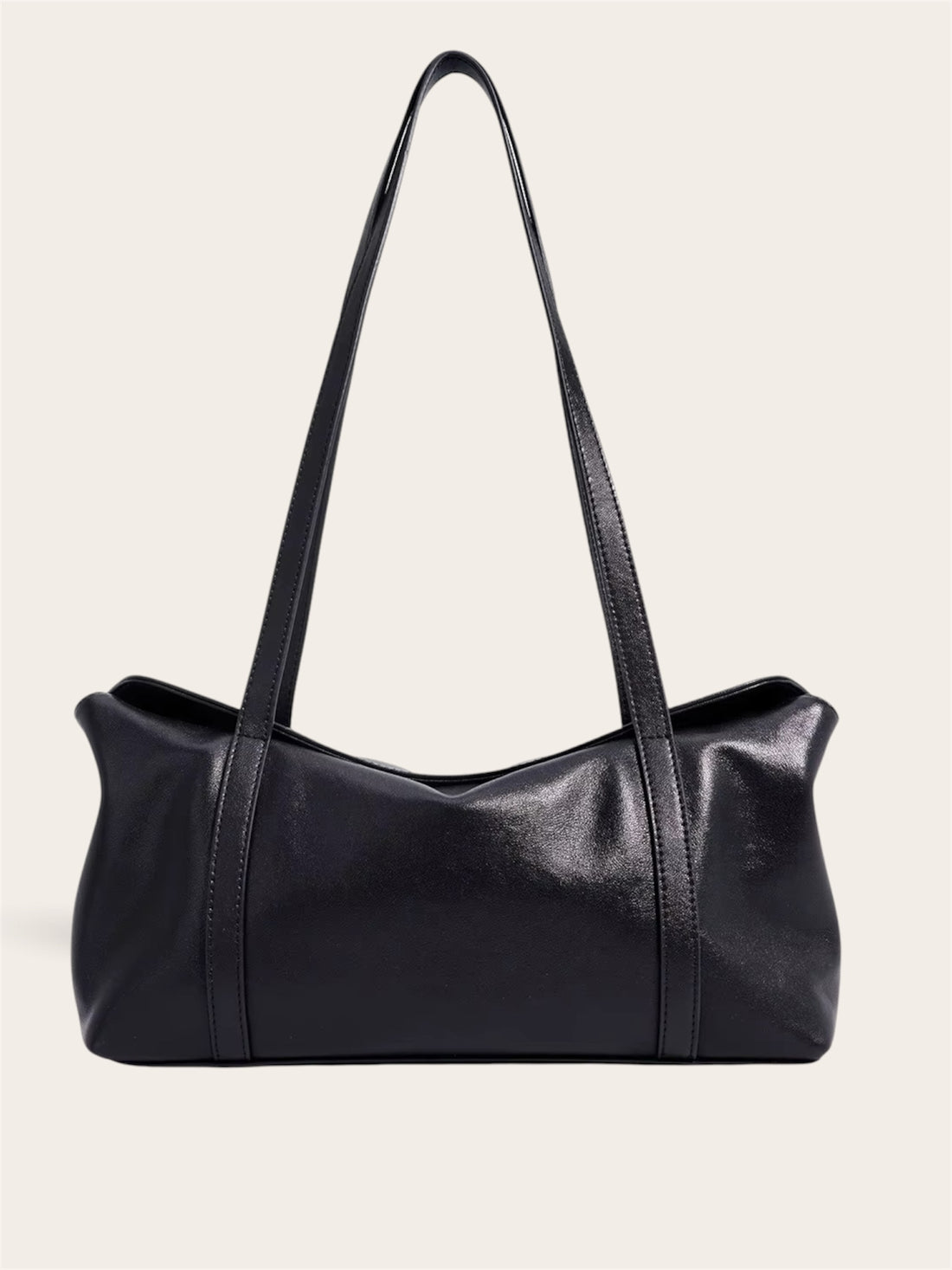 Genuine leather minimalist large shoulder bag black