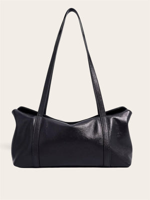 Genuine leather minimalist large shoulder bag black