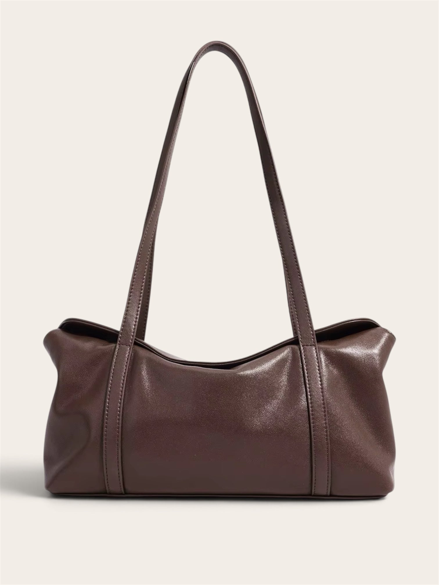 Genuine leather minimalist large shoulder bag dark brown