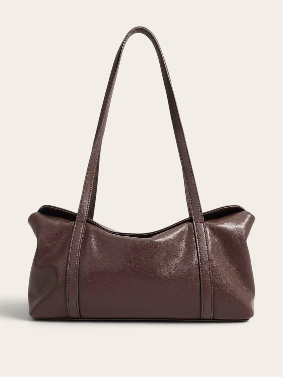Genuine leather minimalist large shoulder bag dark brown