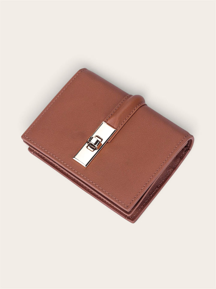 Genuine leather structured card holder with golden detail