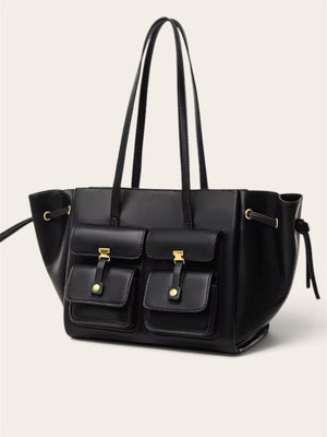 Synthetic leather structured pockets shoulder bag