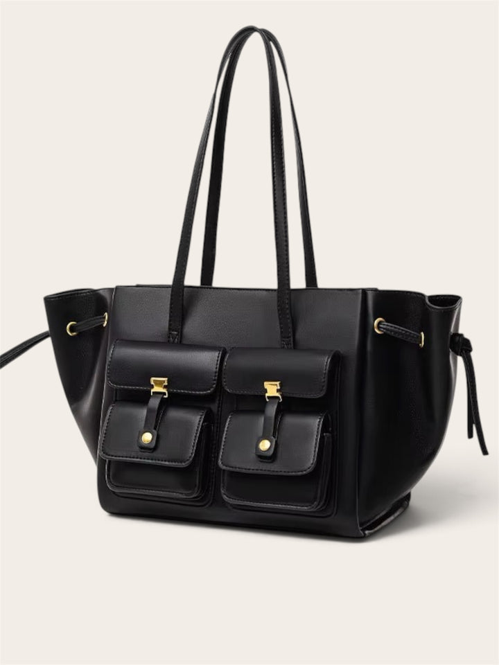 Synthetic leather structured pockets shoulder bag
